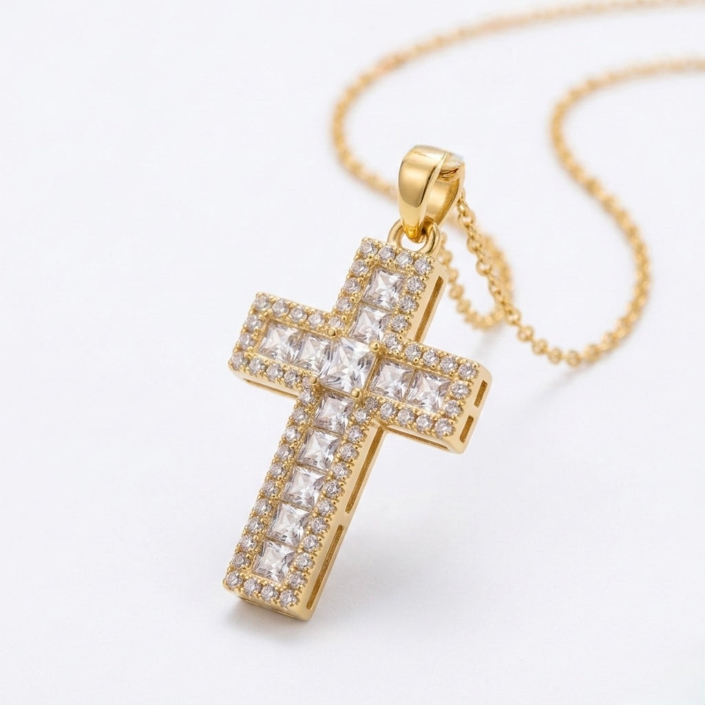 Colier Cruce "Iced-Out" din Oțel Inoxidabil