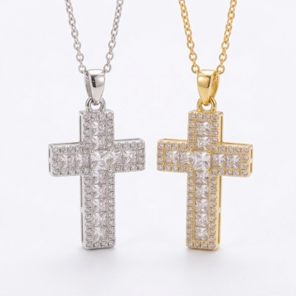 Colier Cruce "Iced-Out" din Oțel Inoxidabil