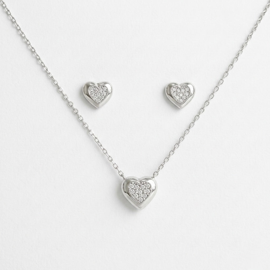 Set Argint 925 Inimă Placat Rodiu