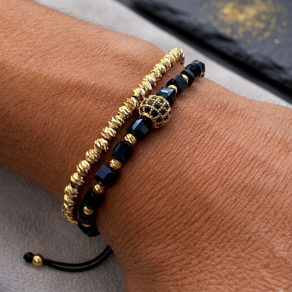 Set 2 Brățări Bărbațești Black & Gold – Power Duo