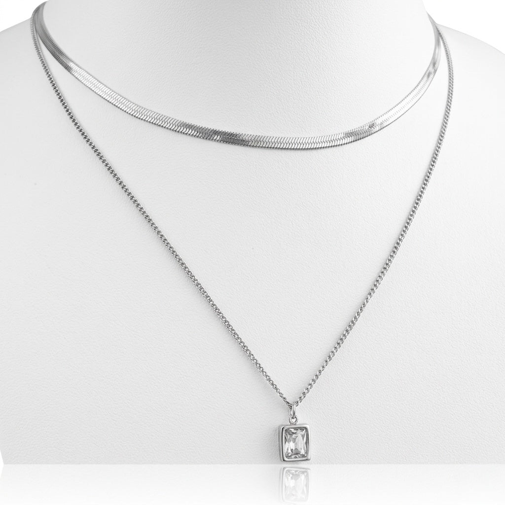 🔘 Colier Dublu din Oțel Inoxidabil – Bijuterie cu Două Lanțuri Elegante