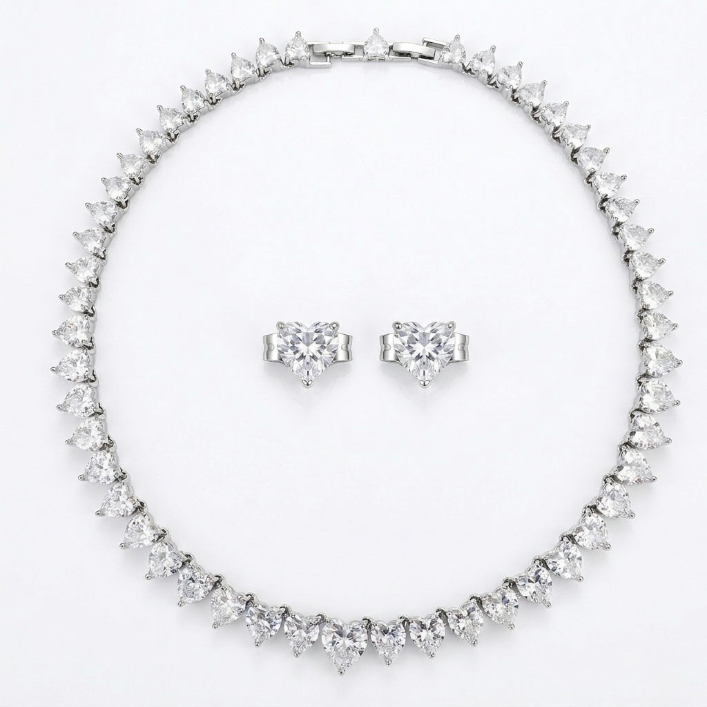 ✨ Set Inimi Strălucitoare – Colier & Cercei cu Pietre Zirconia