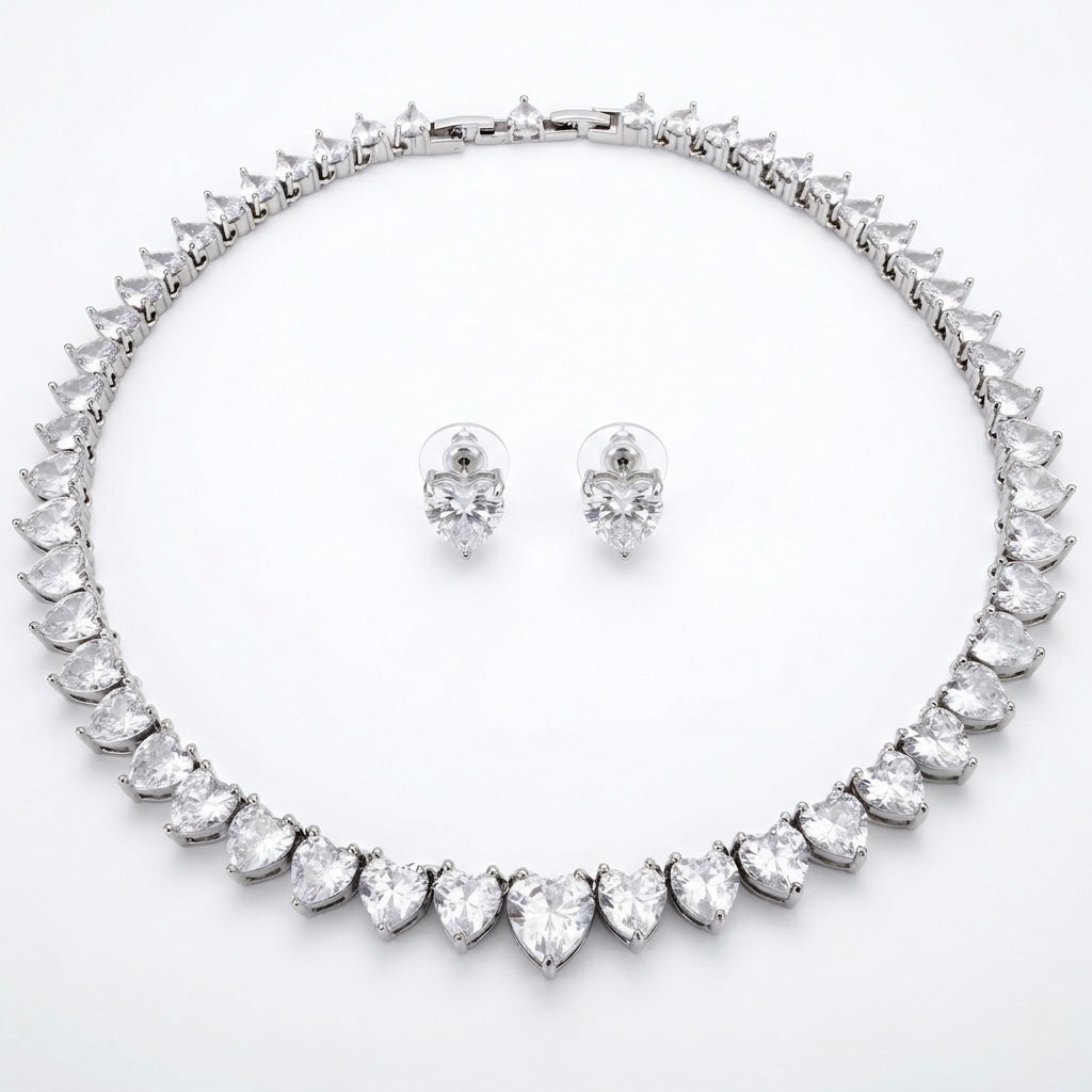 ✨ Set Inimi Strălucitoare – Colier & Cercei cu Pietre Zirconia