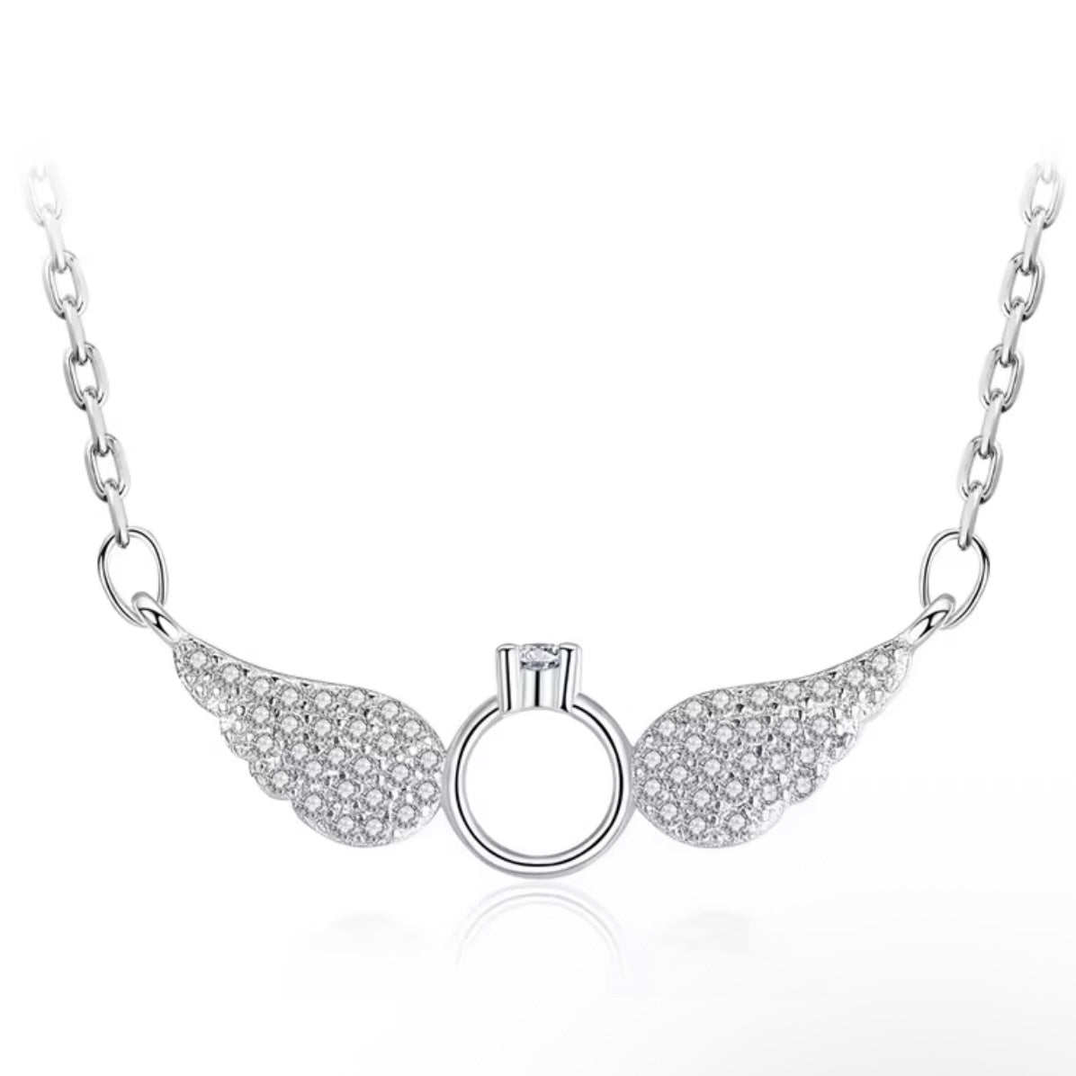 💍👼 Colier Inel Etern & Aripi de Înger – Argint 925