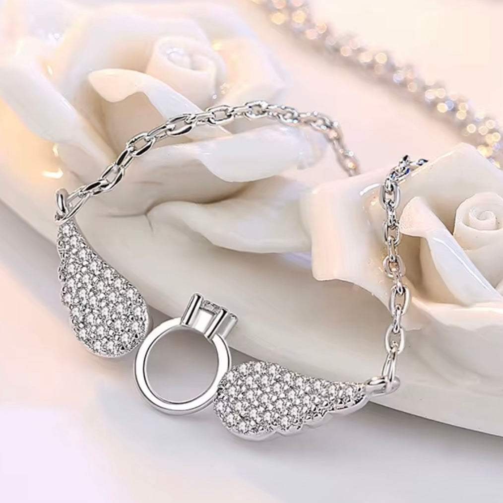 💍👼 Colier Inel Etern & Aripi de Înger – Argint 925