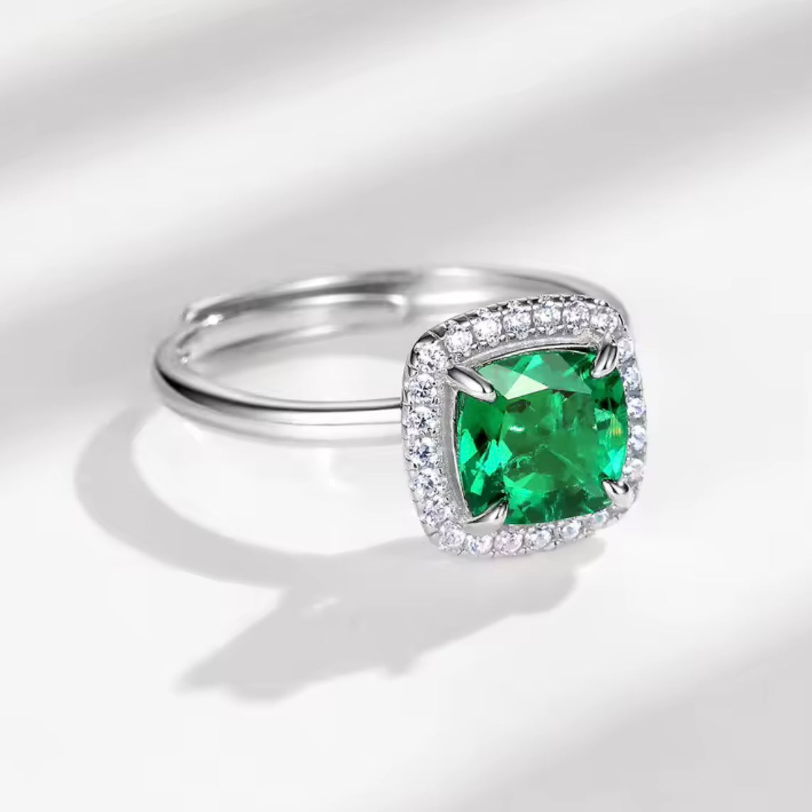 💚 Inel Reglabil din Argint 925 cu Piatra Verde Zirconia