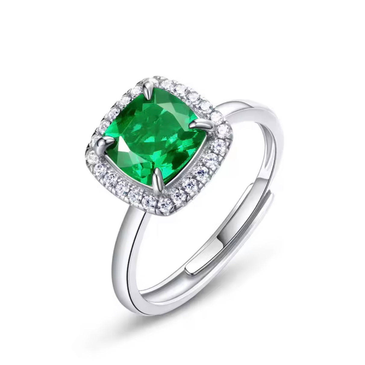 💚 Inel Reglabil din Argint 925 cu Piatra Verde Zirconia