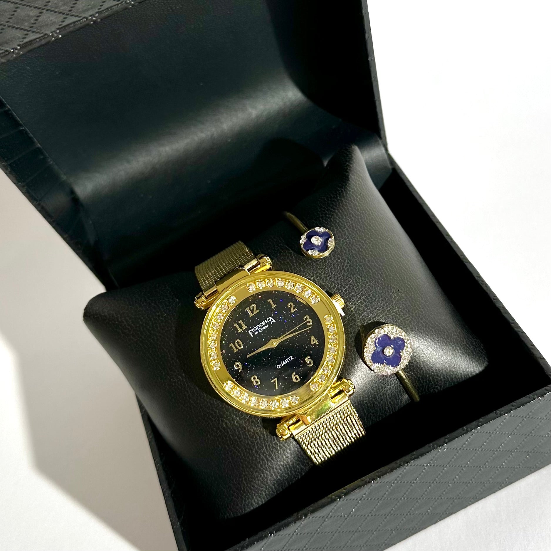 ⌚✨ Set Ceas Elegant Gold & Brățară Cadou cu Detalii Zirconia