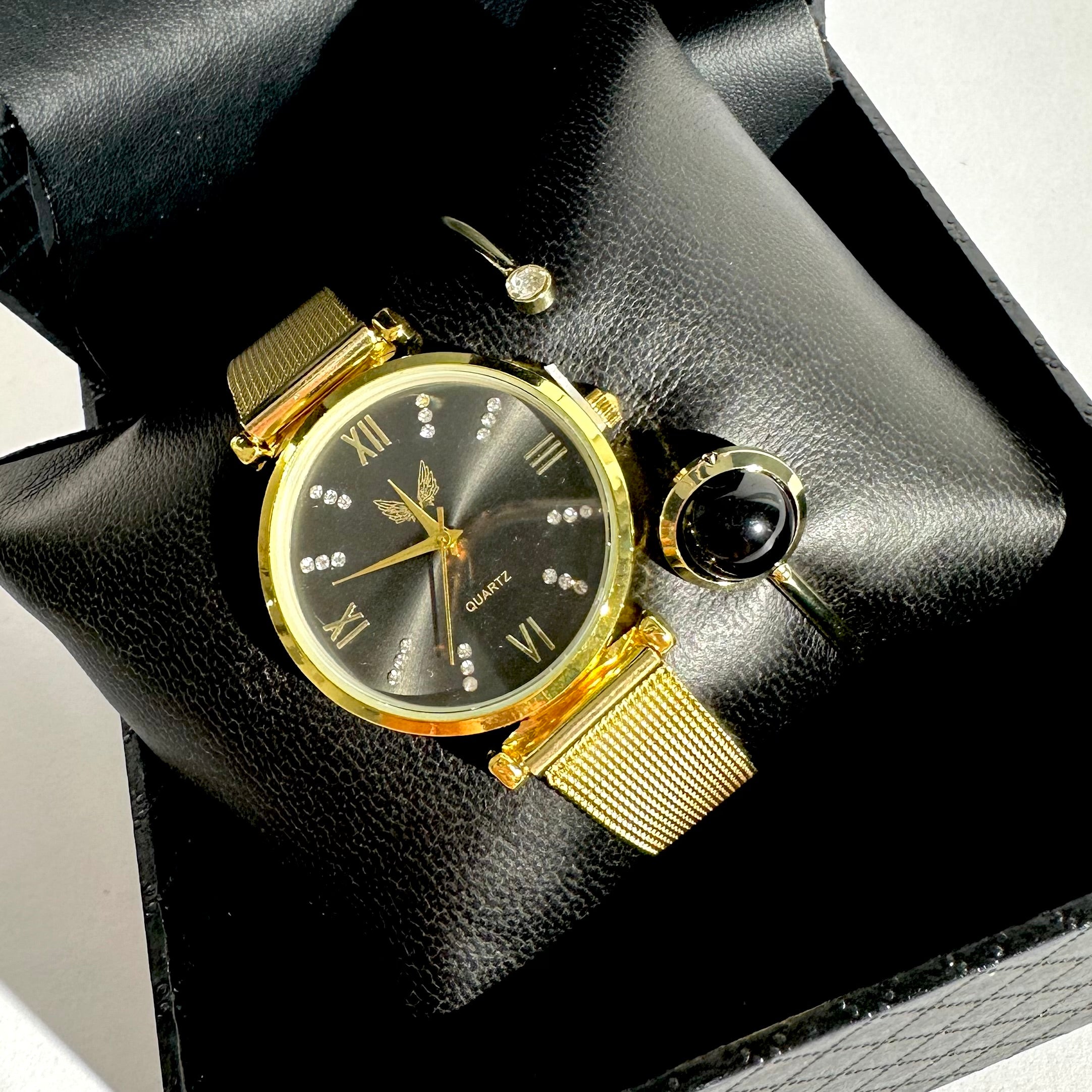⌚✨ Set Ceas & Brățară – Gold Black Elegance