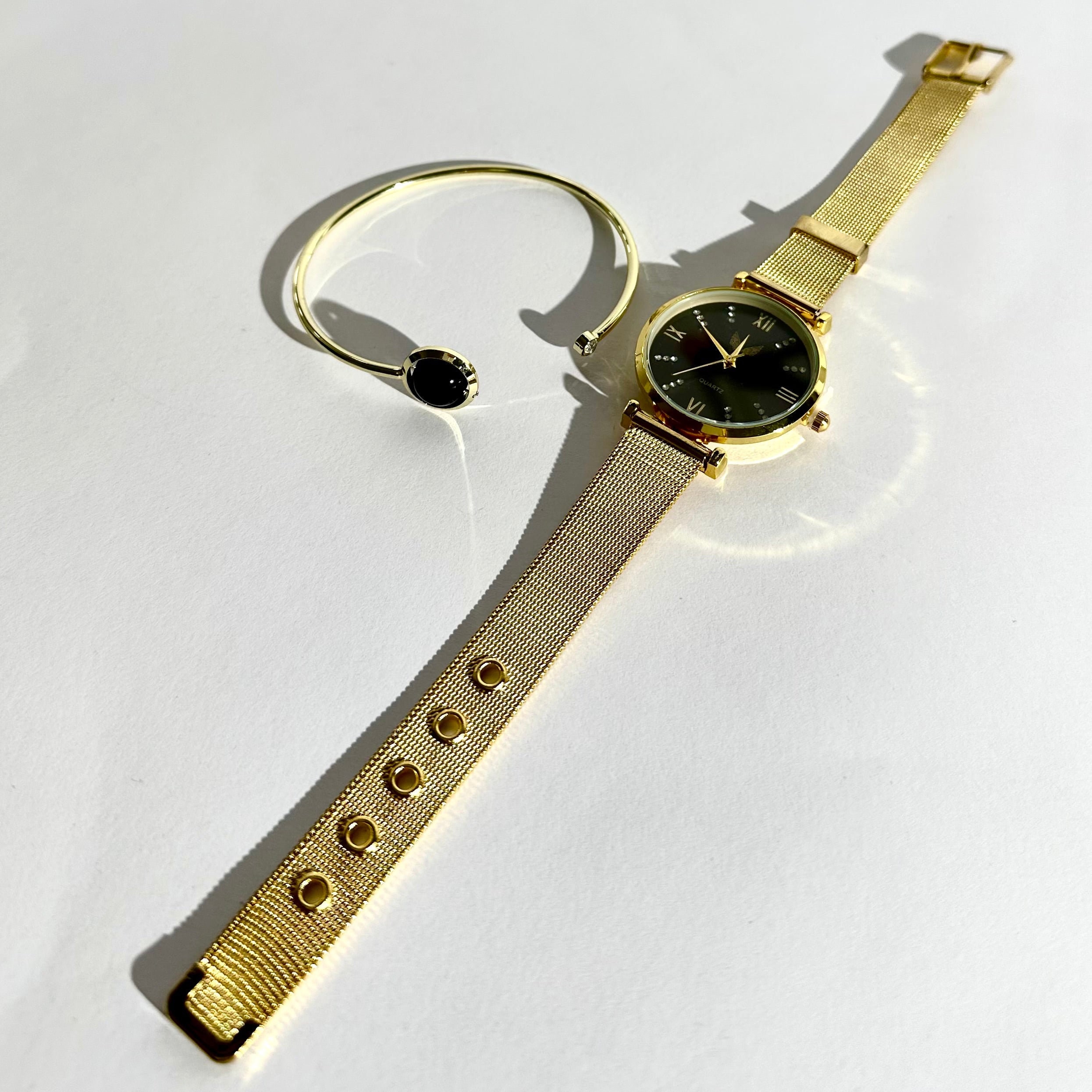 ⌚✨ Set Ceas & Brățară – Gold Black Elegance