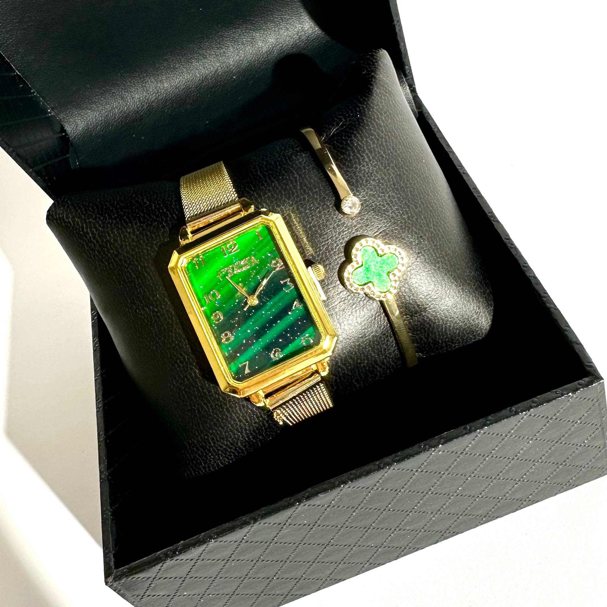 ✨ Set Ceas & Brățară Green Shine – Aurii